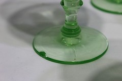 WESTMORELAND GREEN VASELINE ENGLISH HOBNAIL FOOTED GOBLET TUMBLER GLASS SET OF 7