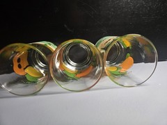 RARE Vintage Set of 3 Nancy Lynn Anthropomorphic»Smiling Fruit» juice glasses