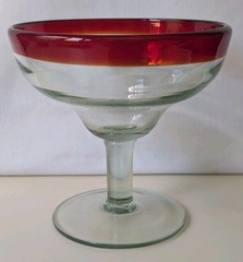 Hand Blown Margarita Glass w Ruby Red Rim