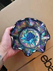 Super Scarce Electric Blue Imperial Carnival Glass Heavy Grape Bowl BUY IT!!