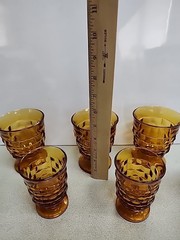 6 Vintage Indiana Glass Colony Whitehall Cubist Amber Glasses 3-4 1/4″ & 3-3 3/4