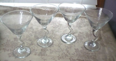 Libbey Z STEM MARTINI GLASSES CROOKED STEM ZIG ZAG CLEAR 6.5″ TALL SET of 4
