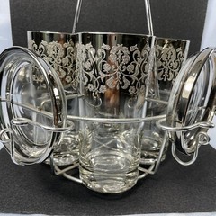 LUSTER Silver Smoke Fade TUMBER SET Coaster Caddy MCM Vintage