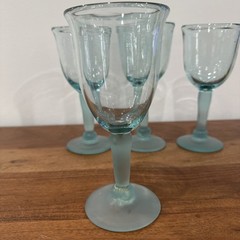 Vintage Large Frosted Teal Baby Blue Footed Water Wine Goblets Set of 4