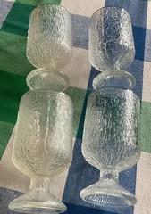 Set 4 Vintage Indiana Glass Crystal Ice Tree Bark Footed Water Highball Goblet