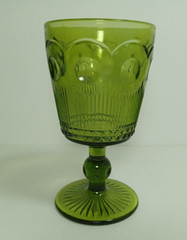 Bartlett Collins Stemmed Water Goblet Manhattan Green Pedestal Vintage 1960s