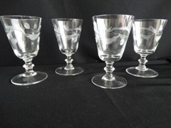 Set of 4 Price Crystal Clear Grey Wheel Cut Plants Buds PCZ1 Wine Stem 5.5oz EUC
