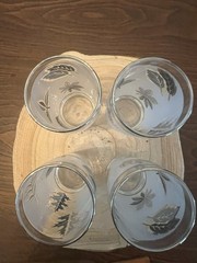 Vintage Libbey Silver Leaf Juice Glasses Set of 4 Frosted Mid Century 4 Inch