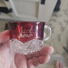 1900 Christmas Commemorative Glass Cup Red Clear Signed Jack Vintage