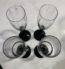 Vtg Luminarc Domino Black Stem Champagne 🥂 Flute Wine Glasses France Set Of 4