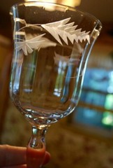 Vintage WESTON Set 5 WATER WINE GOBLET GLASSES Hand Etched OPTIC PANEL 7.5″