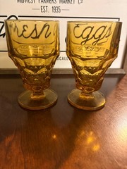 Anchor Hocking Glass Topaz Amber Georgian 12 oz Footed Iced Tea Tumbler Set Of 2