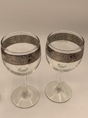 4 Culver Glass Silver Band Flower Scroll Wine Glasses Goblets 5 3/4″