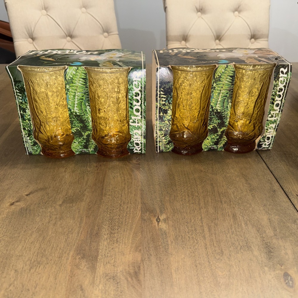 Anchor Hocking 16oz Set Of 8 – Rain Flower Iced Tea Glasses NIB