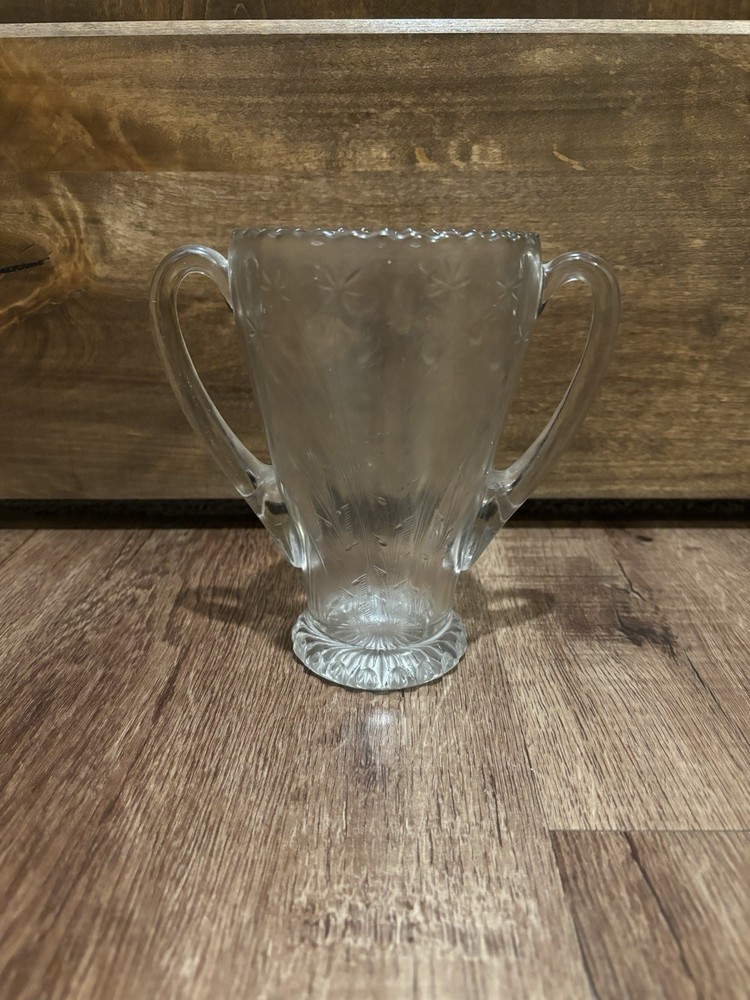Etched Glass 2 Handled Vintage Loving Cup w/Cattails