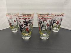Vtg 1950s Set Of 6 Libbey Glasses Day At The Circus Elephants Cocktail Gold Rim