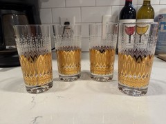 4 PASINSKI Signed 22-K Gold Filigree Frosted Highball Glasses MCM 5.5″ TALL