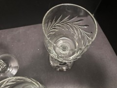 5 Rock Sharpe WREATH GLASSES Cube Stem 2 Champagne/Tall Sherbet + 3 WATER c1935