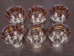 Mid Century Modern Gold Turquoise Old Fashioned Cocktail Glasses 4″ Set of 6