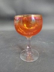 Vintage Iridescent Tangerine Glass Wine Glass with Long Stem 6.5″ Tall