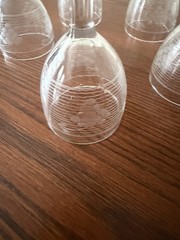 5 – Vintage Pressed Glass Etched Grape On Grid Wine Sherry Cordial. 4 5/8” Tall