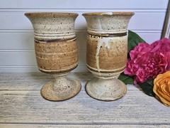 Vintage 1970’s Stoneware Goblets Set Of 2 Ceramic Handmade Hand Thrown