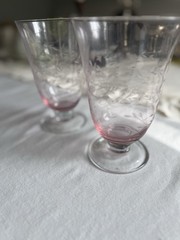 Vintage Set of 2 Lenox Heather Pink Etched Crystal Glasses 6”
