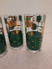 Bob Wallack Green and Gold Tall Cocktail Glass Lot of 3 Rare
