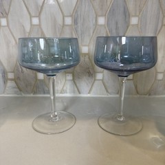 Set of 6 Cocktail Glasses Iridescent Blue Clear Stem Light Weight