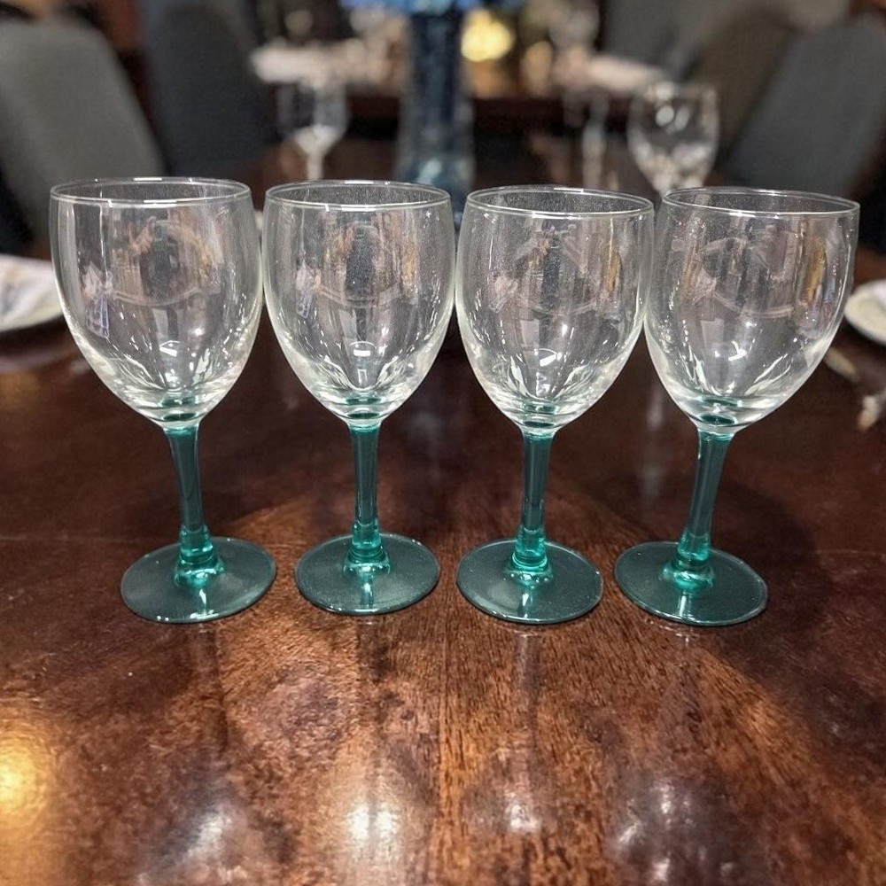 Luminarc Aqua Stem Glass Goblets, Set of 4, Vintage Teal Stemware, Drinkware