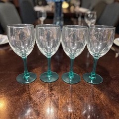 Luminarc Aqua Stem Glass Goblets, Set of 4, Vintage Teal Stemware, Drinkware