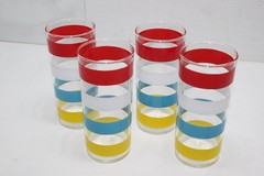 Set of 4 Vintage Striped Drinking Glasses 16 oz MCM Wide Horizontal Stripes RWBY