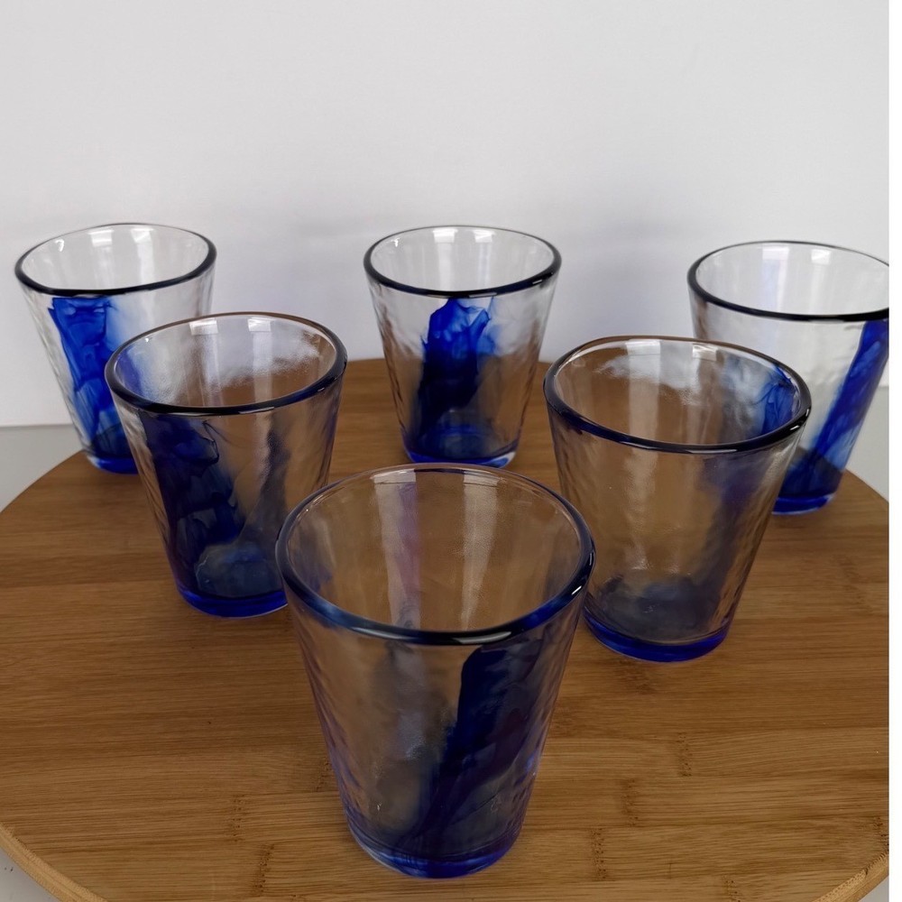 Bormioli Rocco Murano Cobalt Blue Swirl Glass Tumblers Set 6 Made in Italy 4.5