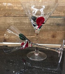 Pier 1 Imports Martini Cosmopolitan Glasses Optic Red & Green Stripe Set of 2