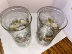 Vintage Libbey Franco Mushroom Glass Tumblers Set of 2 Retro 1970s Cottagecore