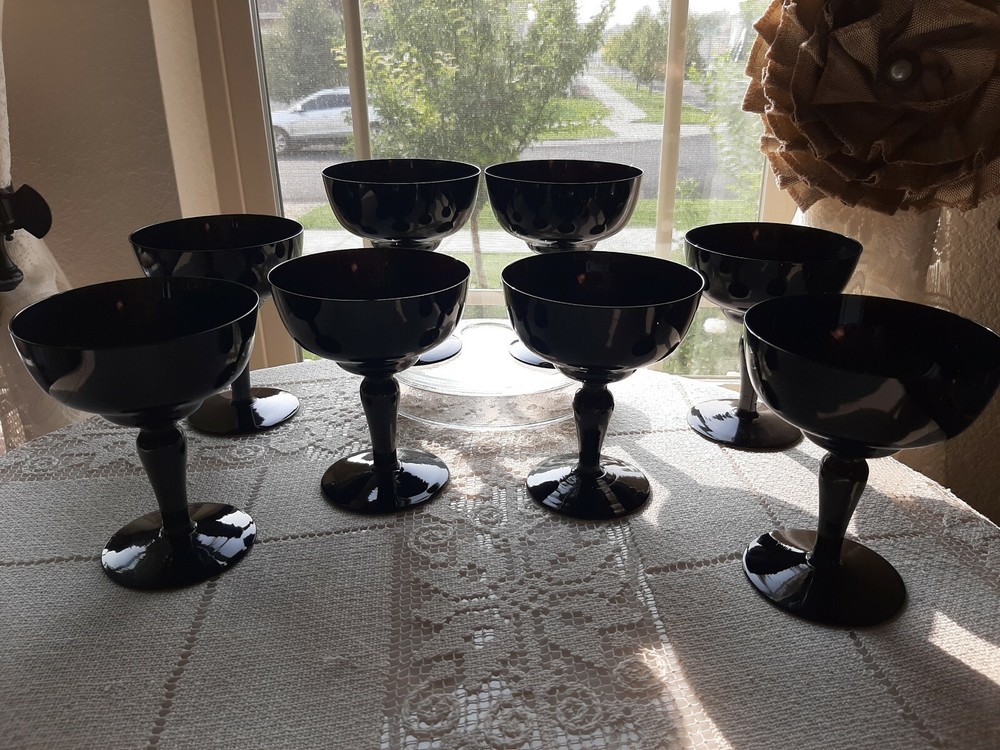 Vintage French Black Opaline 8-Champagne Glasses EXQUISITE & VERY SUPERB! RARE!!
