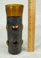 Felipe Derflingher Caged Imprisoned Amber Drinking Glass 7-3/4 in Tall MCM