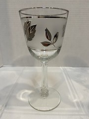 6 Vtg MCM Silver Rim Stemmed Frosted Wine Glasses Metallic Leaf Goblet 7.25″