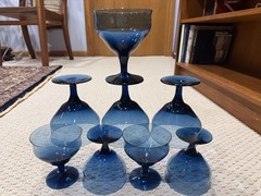 10 Denby Olympia Tall Sherbet Champagne Glasses Blue VTG 4 3/8” Stemware