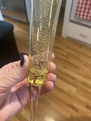 OTTO FRANEK Blown Art Glass Multi-Color Champagne Flute Gold Flecked 10.5”