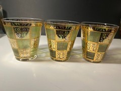 Vintage 3 MCM Gold Overlay Rocks Glasses Hollywood Regency Culver Barware (31)