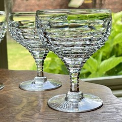Set of 6 Webb England Cut Crystal Champagne Coupe Stacked Geometric Art Deco