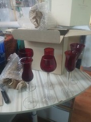 Pottery Barn Holiday Cordials Liqueur Glasses RED Set of 6 New In Original Box