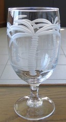 3 ROLF GLASS CRYSTAL PALM TREE ETCHED 7″ PEDESTAL ICED TEA GOBLETS – EXCELLENT!