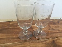 Fairfax Libbey ice tea Water Goblets Set of 2 Etched Flowers stem 3003 50’s