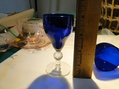5 Morgantown Ritz Blue Golf Ball Old English Cordials, Exc. Cond. 4″ Tall