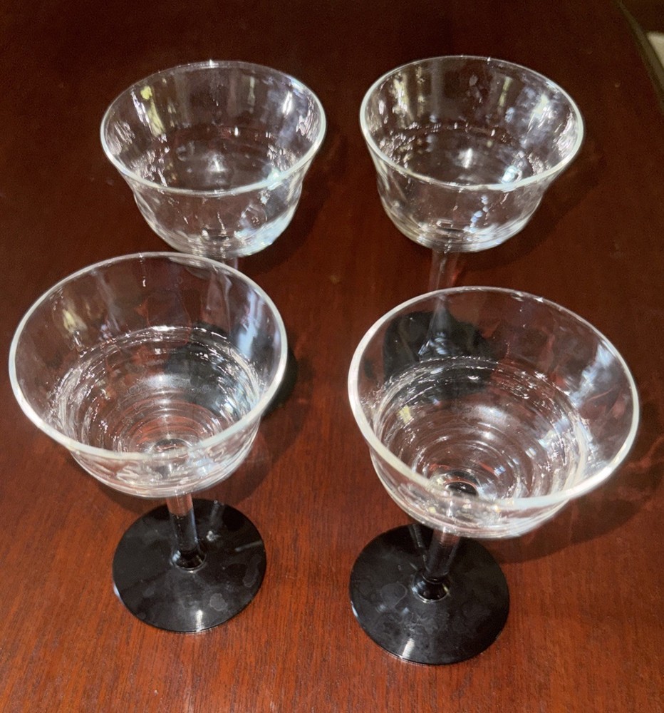 Vintage Black Stem Dessert Cordial Glasses Set of 4