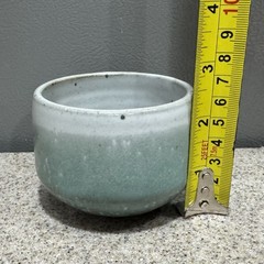 Vtg Pottery Cup Light Blue/Green Round Artist Signed MUD Numbered in EUC