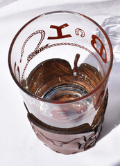 Libbey – BAMCO – MCM – WESTERN BRANDING DECALS – GLASS w/LEATHER HOLDER
