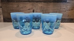 Vintage Set of 5 EAPG Dugan Coinspot Inverted Thumbprint Glasses Turquoise Blue